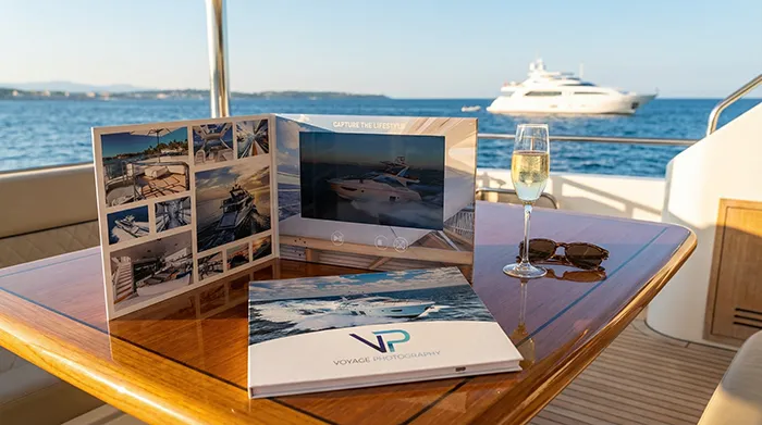 Luxury yachting hardcover video brochure